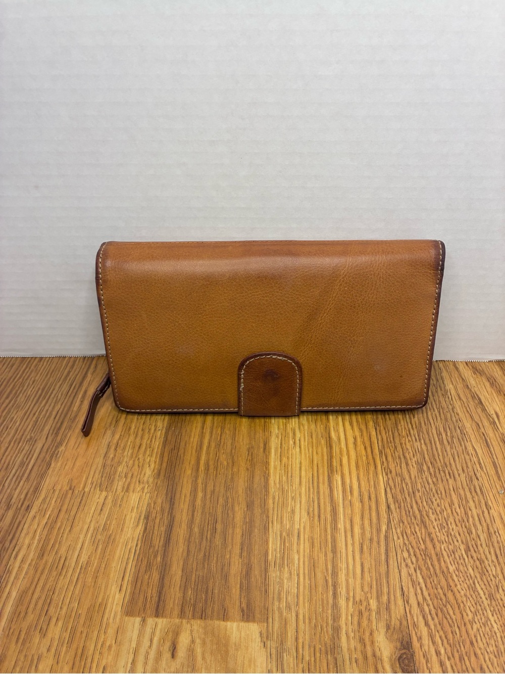 Vintage Tan Leather Guang Tong Women's Continental Bifold Strap Button Wallet